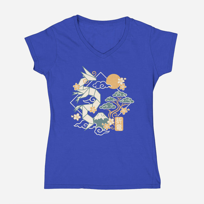 Origami Dragon-Womens-V-Neck-Tee-NemiMakeit