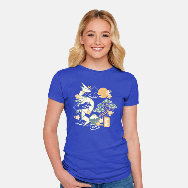 Origami Dragon-Womens-Fitted-Tee-NemiMakeit