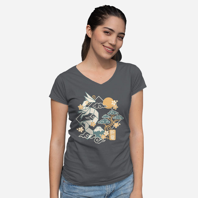 Origami Dragon-Womens-V-Neck-Tee-NemiMakeit