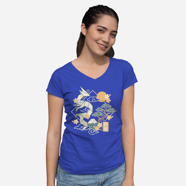 Origami Dragon-Womens-V-Neck-Tee-NemiMakeit