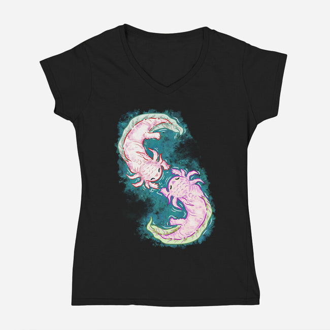 Axolotl Dance-Womens-V-Neck-Tee-nickzzarto