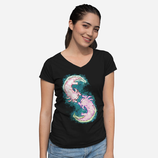 Axolotl Dance-Womens-V-Neck-Tee-nickzzarto