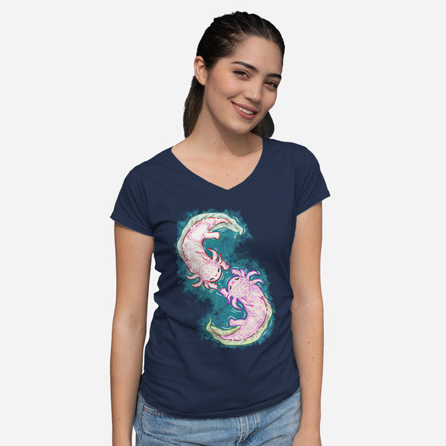 Axolotl Dance-Womens-V-Neck-Tee-nickzzarto