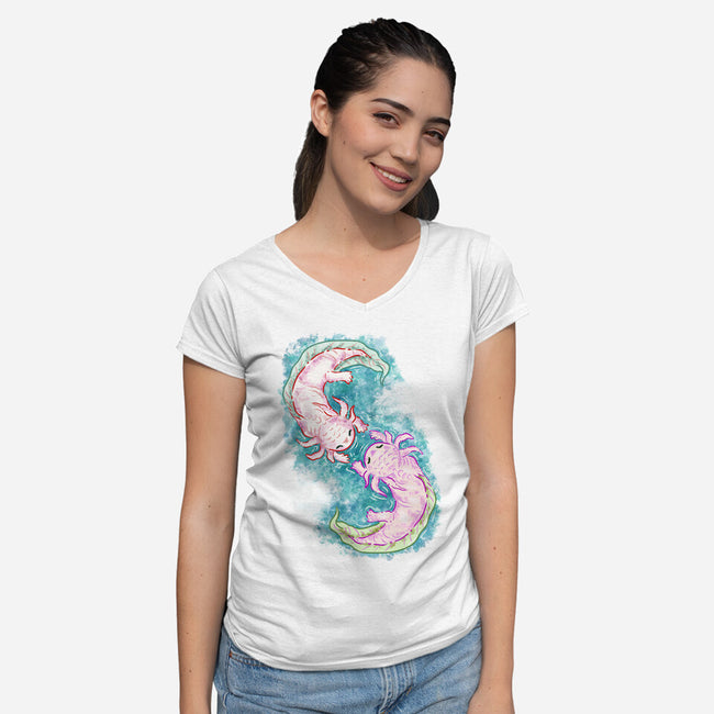 Axolotl Dance-Womens-V-Neck-Tee-nickzzarto