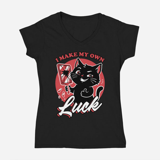 Black Cat Mirror Luck-Womens-V-Neck-Tee-Studio Mootant