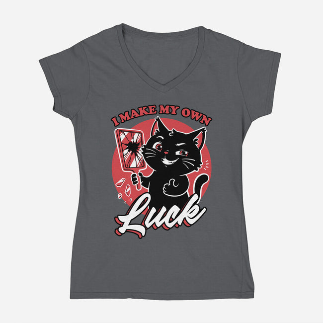 Black Cat Mirror Luck-Womens-V-Neck-Tee-Studio Mootant