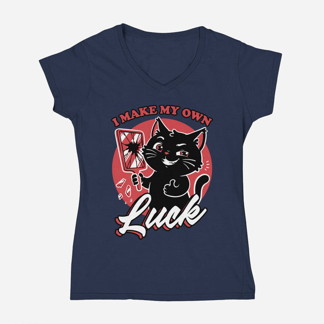Black Cat Mirror Luck-Womens-V-Neck-Tee-Studio Mootant