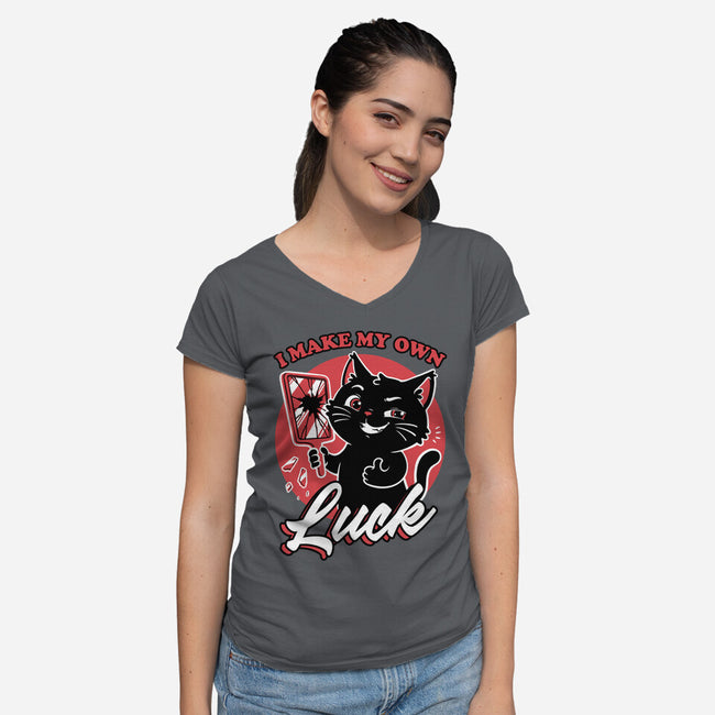 Black Cat Mirror Luck-Womens-V-Neck-Tee-Studio Mootant