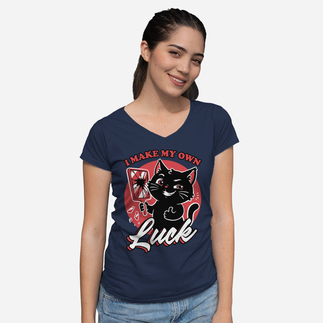 Black Cat Mirror Luck-Womens-V-Neck-Tee-Studio Mootant