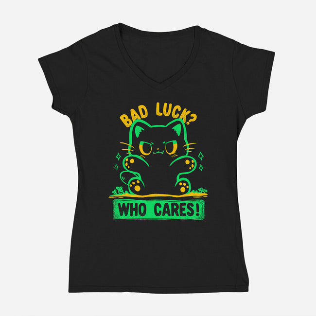 Bad Luck Who Cares-Womens-V-Neck-Tee-TechraNova