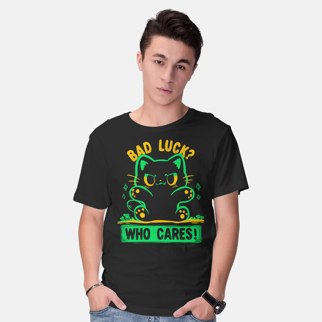Bad Luck Who Cares-Mens-Basic-Tee-TechraNova