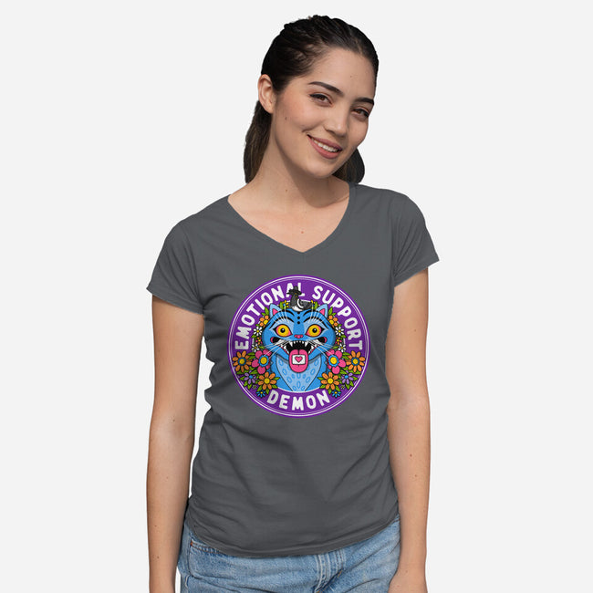 My Emotional Support Demon-Womens-V-Neck-Tee-drbutler