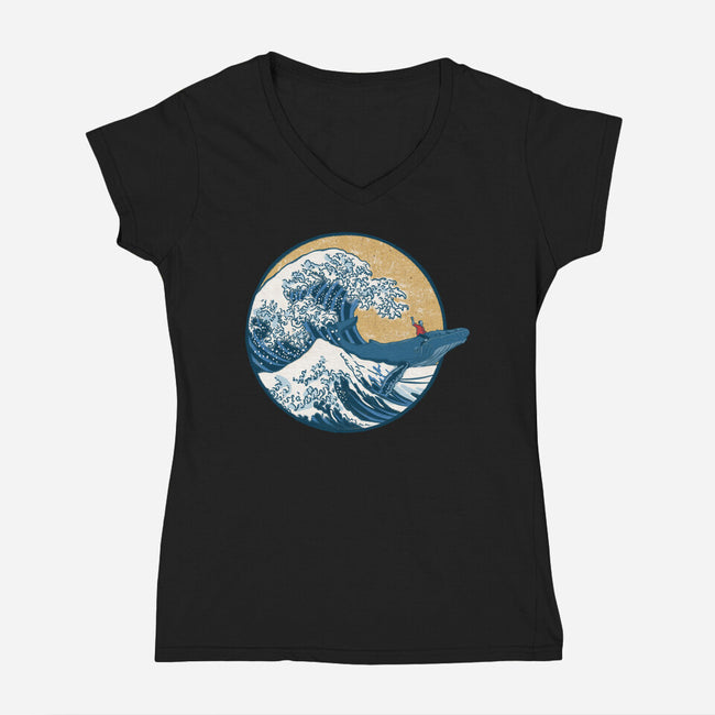 Great Wave Great Beast-Womens-V-Neck-Tee-SeamusAran