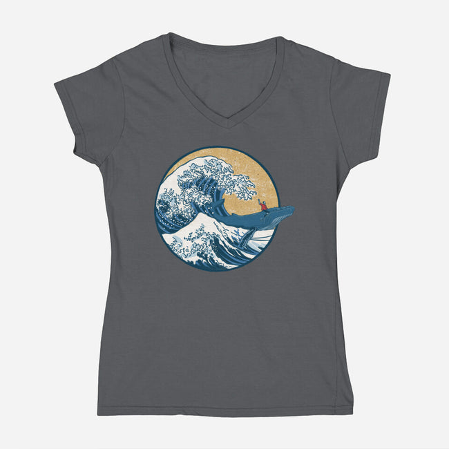 Great Wave Great Beast-Womens-V-Neck-Tee-SeamusAran