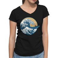 Great Wave Great Beast-Womens-V-Neck-Tee-SeamusAran