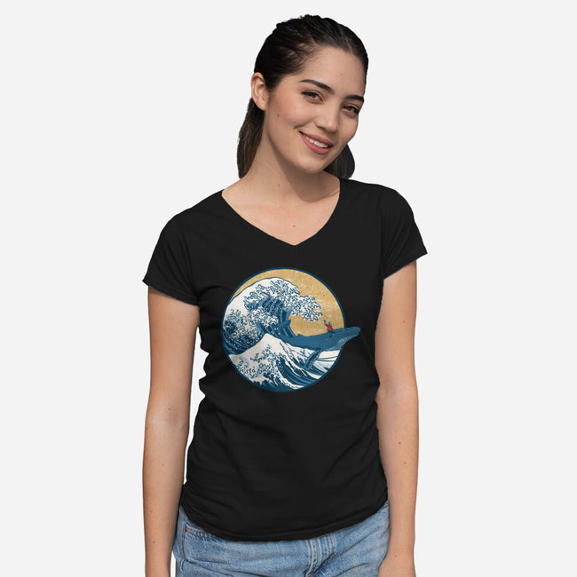 Great Wave Great Beast-Womens-V-Neck-Tee-SeamusAran