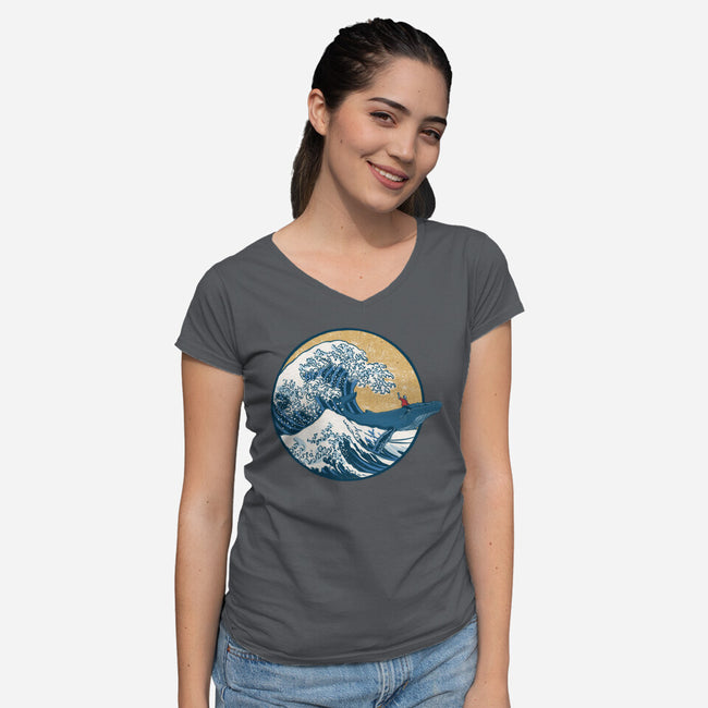 Great Wave Great Beast-Womens-V-Neck-Tee-SeamusAran
