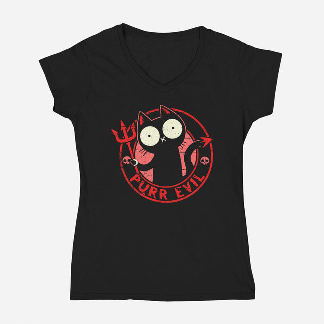 Purr Evil Cat-Womens-V-Neck-Tee-BridgeWalker