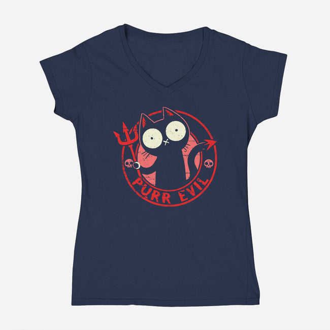 Purr Evil Cat-Womens-V-Neck-Tee-BridgeWalker