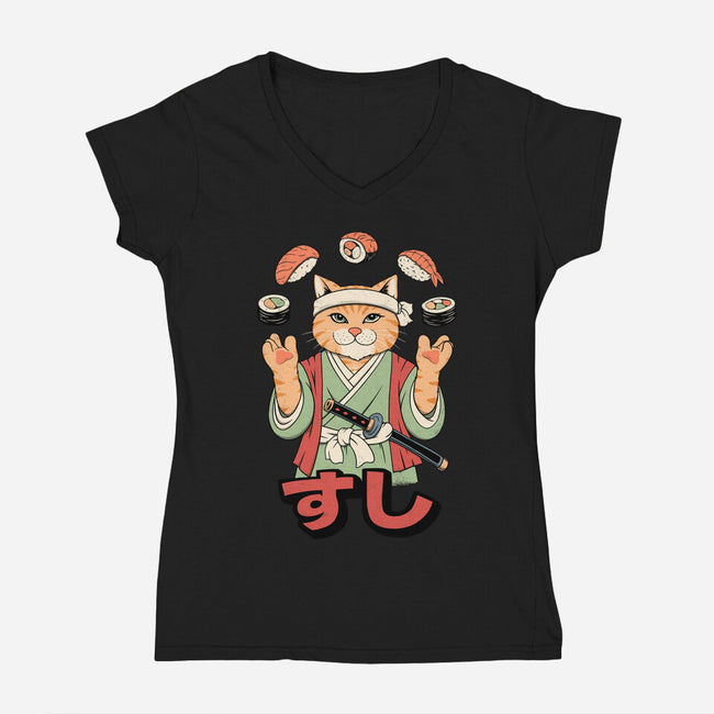 Juggling Sushi-Womens-V-Neck-Tee-alfbocreative