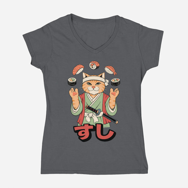 Juggling Sushi-Womens-V-Neck-Tee-alfbocreative