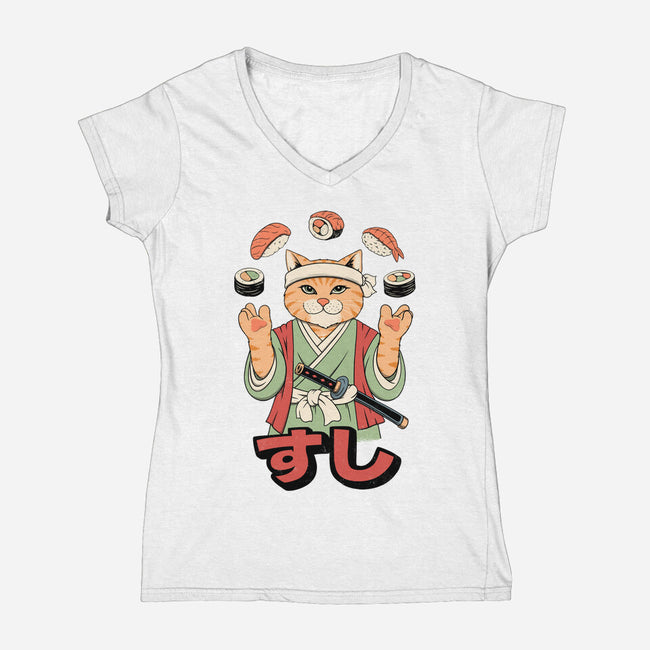 Juggling Sushi-Womens-V-Neck-Tee-alfbocreative