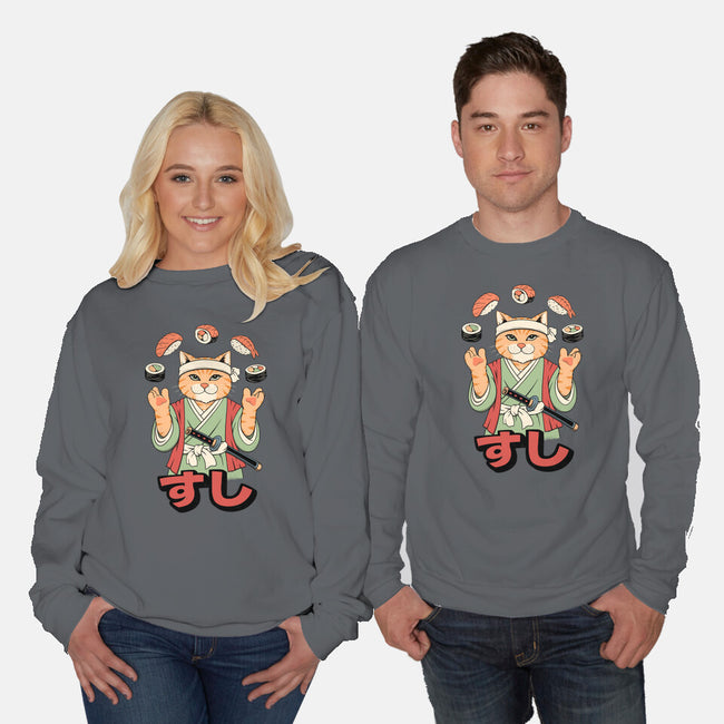 Juggling Sushi-Unisex-Crew Neck-Sweatshirt-alfbocreative