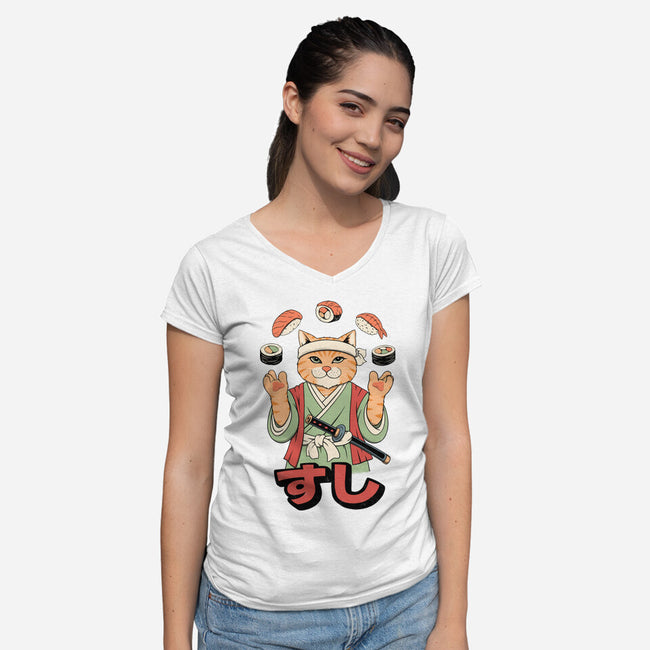 Juggling Sushi-Womens-V-Neck-Tee-alfbocreative