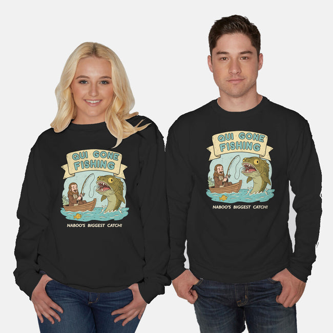 Qui Gone Fishing-Unisex-Crew Neck-Sweatshirt-milasneeze