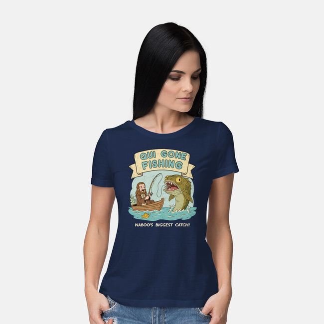 Qui Gone Fishing-Womens-Basic-Tee-milasneeze