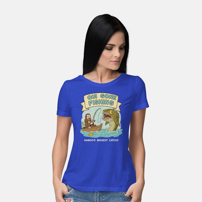 Qui Gone Fishing-Womens-Basic-Tee-milasneeze