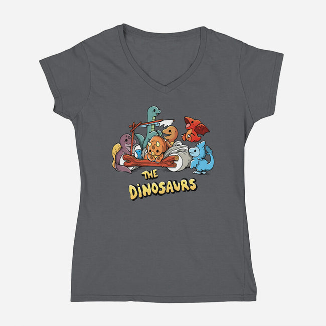 The Dinosaurs-Womens-V-Neck-Tee-Vallina84