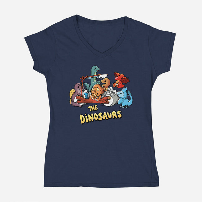 The Dinosaurs-Womens-V-Neck-Tee-Vallina84