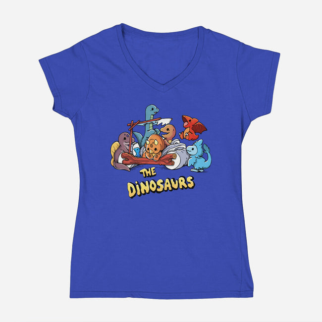 The Dinosaurs-Womens-V-Neck-Tee-Vallina84