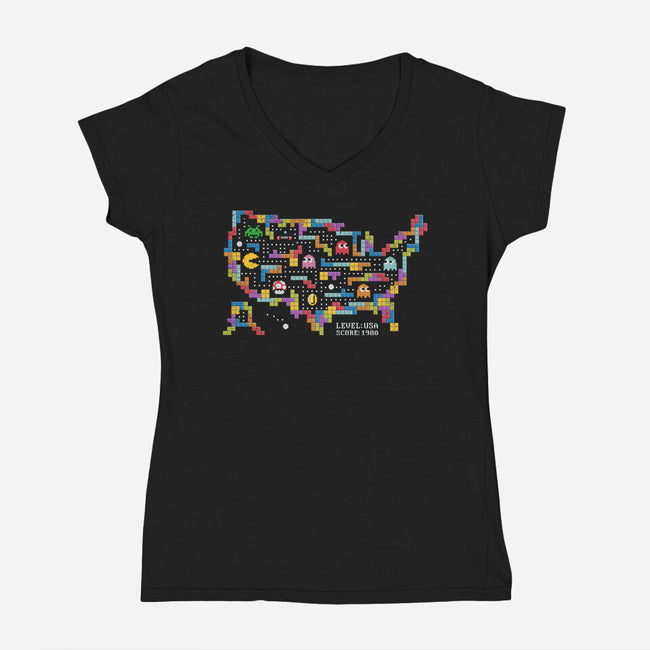 Retro Arcade USA-Womens-V-Neck-Tee-NMdesign