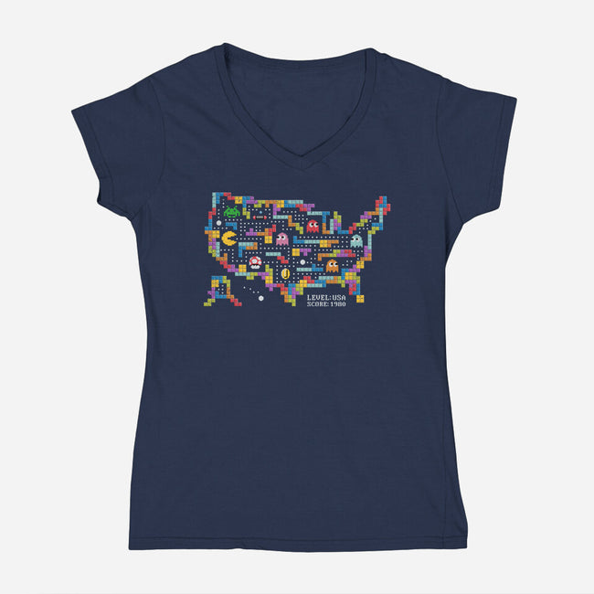 Retro Arcade USA-Womens-V-Neck-Tee-NMdesign