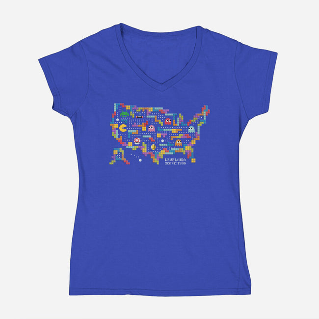 Retro Arcade USA-Womens-V-Neck-Tee-NMdesign