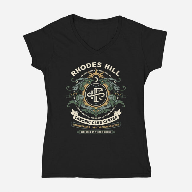 Rhodes Hill Chronic Care Center Crest-Womens-V-Neck-Tee-LAGELANTEE