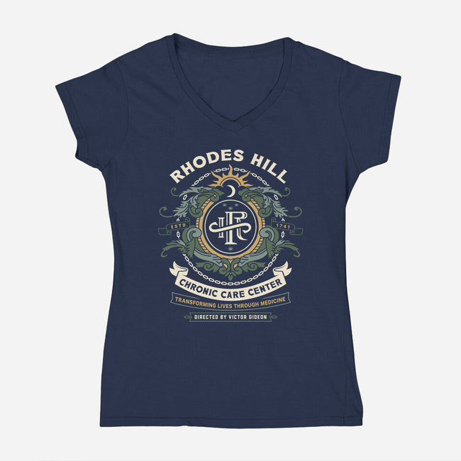 Rhodes Hill Chronic Care Center Crest-Womens-V-Neck-Tee-LAGELANTEE