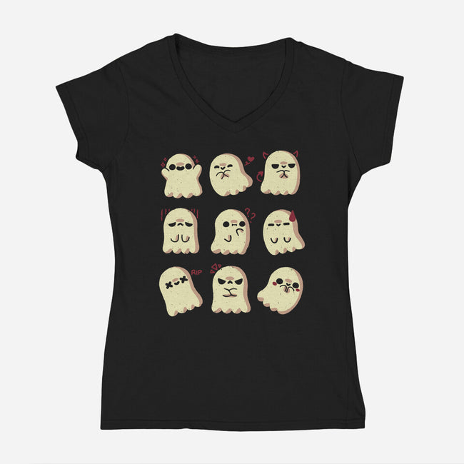 Cute Ghost Emotions-Womens-V-Neck-Tee-xMorfina