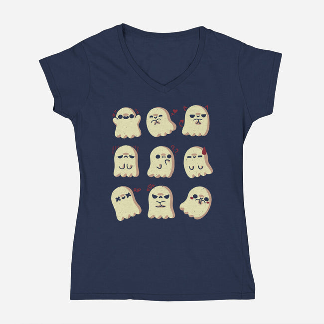 Cute Ghost Emotions-Womens-V-Neck-Tee-xMorfina