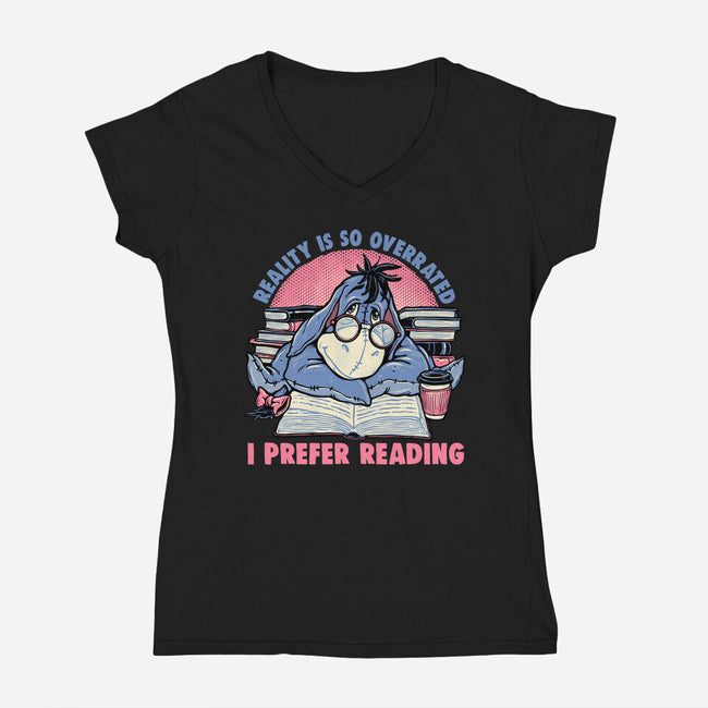 I Prefer Reading-Womens-V-Neck-Tee-glitchygorilla