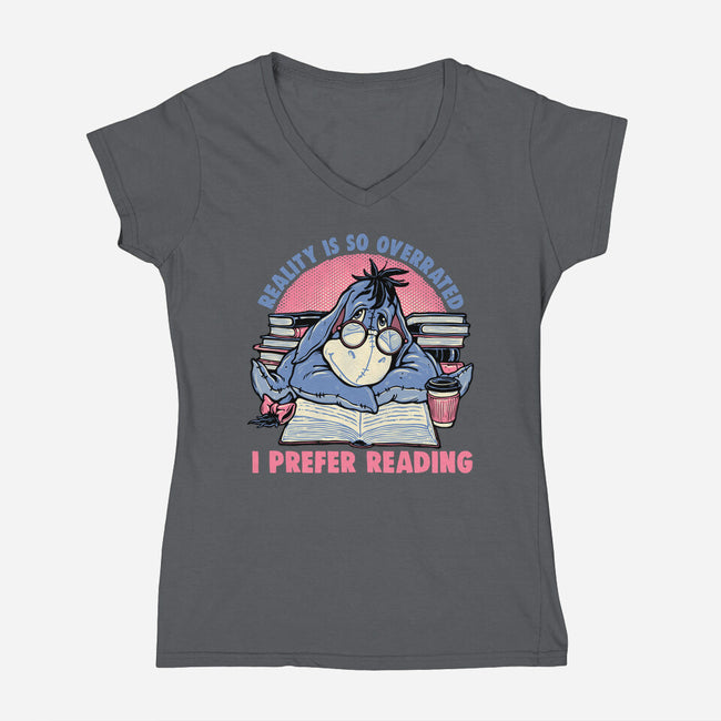 I Prefer Reading-Womens-V-Neck-Tee-glitchygorilla