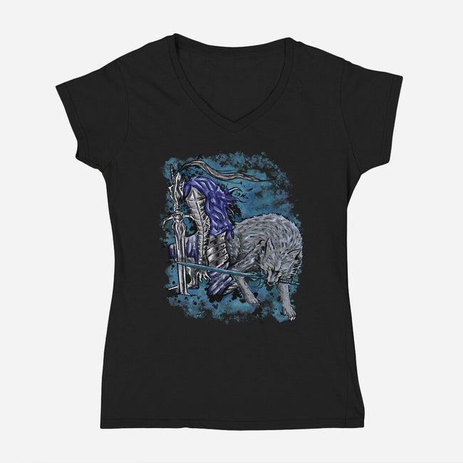 Sif And Artorias-Womens-V-Neck-Tee-nickzzarto