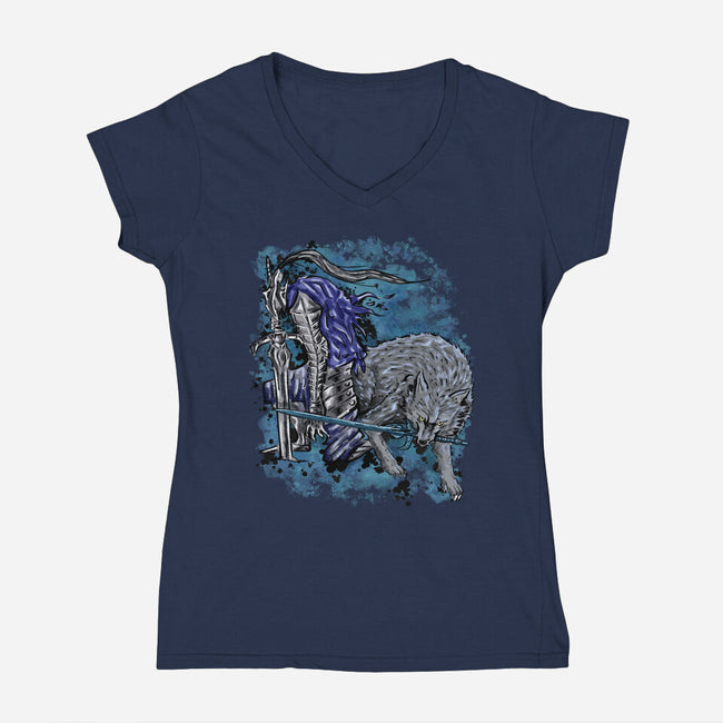 Sif And Artorias-Womens-V-Neck-Tee-nickzzarto