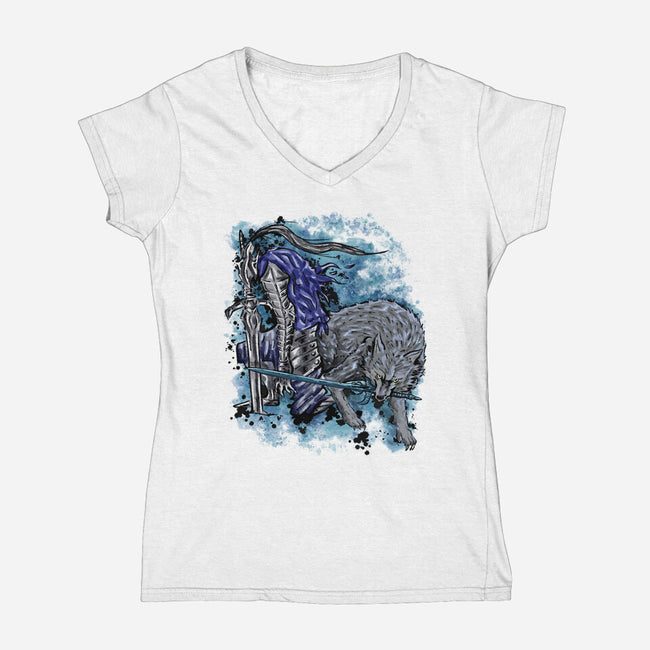 Sif And Artorias-Womens-V-Neck-Tee-nickzzarto