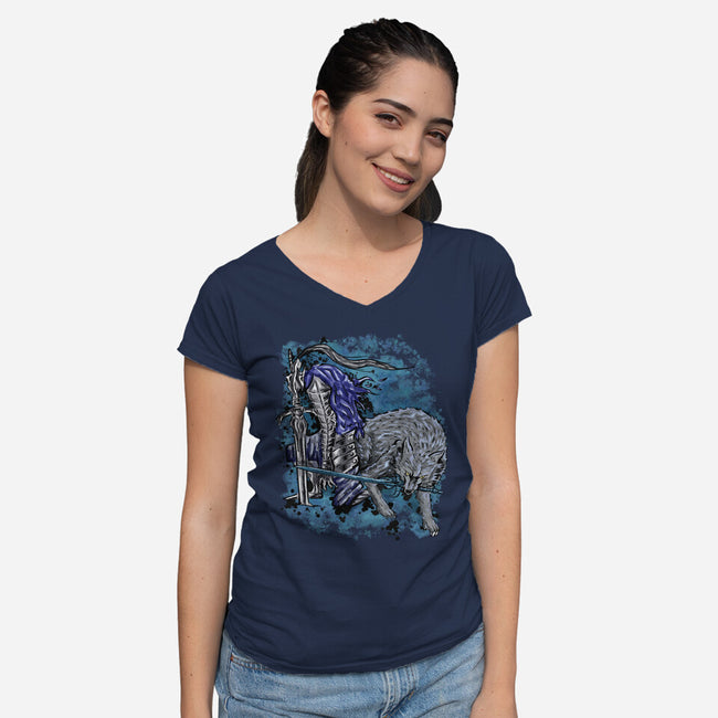 Sif And Artorias-Womens-V-Neck-Tee-nickzzarto