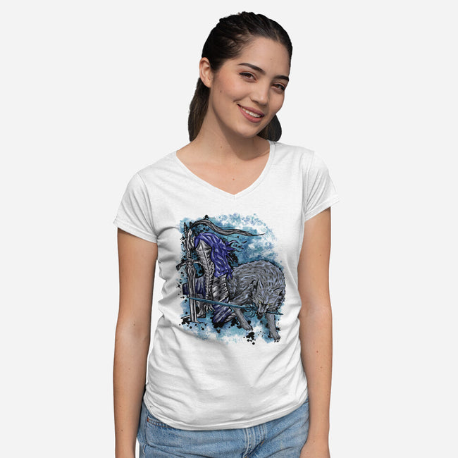 Sif And Artorias-Womens-V-Neck-Tee-nickzzarto