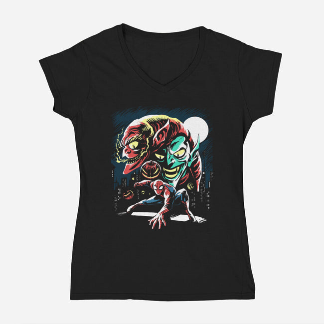Two Goblins And A Spider-Womens-V-Neck-Tee-zascanauta