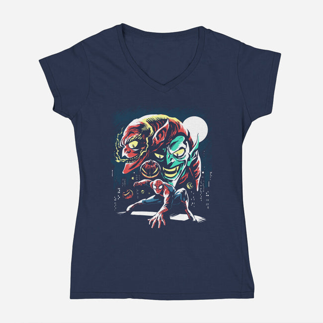 Two Goblins And A Spider-Womens-V-Neck-Tee-zascanauta